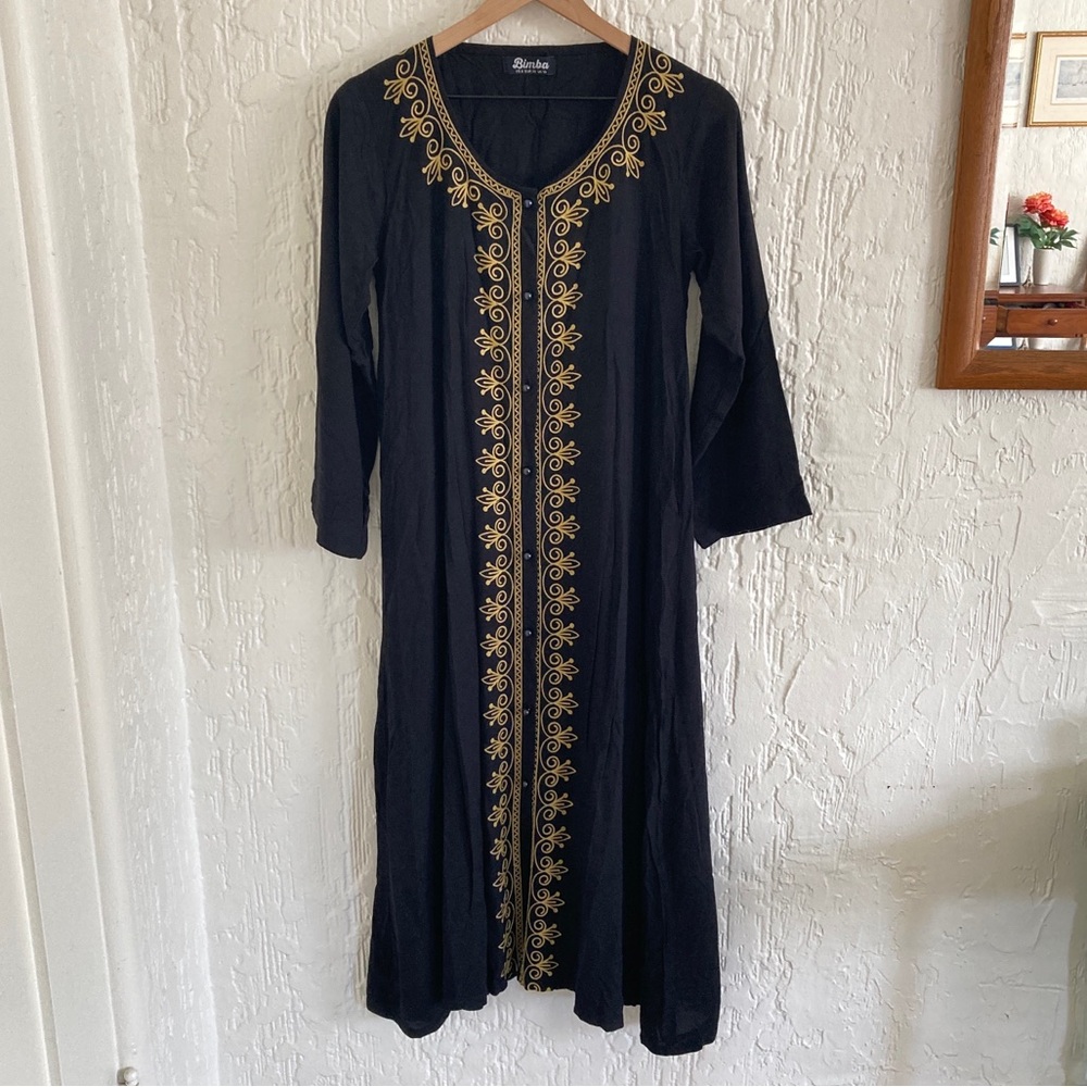 Bimba Black Boho Button Down Shirt Midi Cover Up Dress Size 6